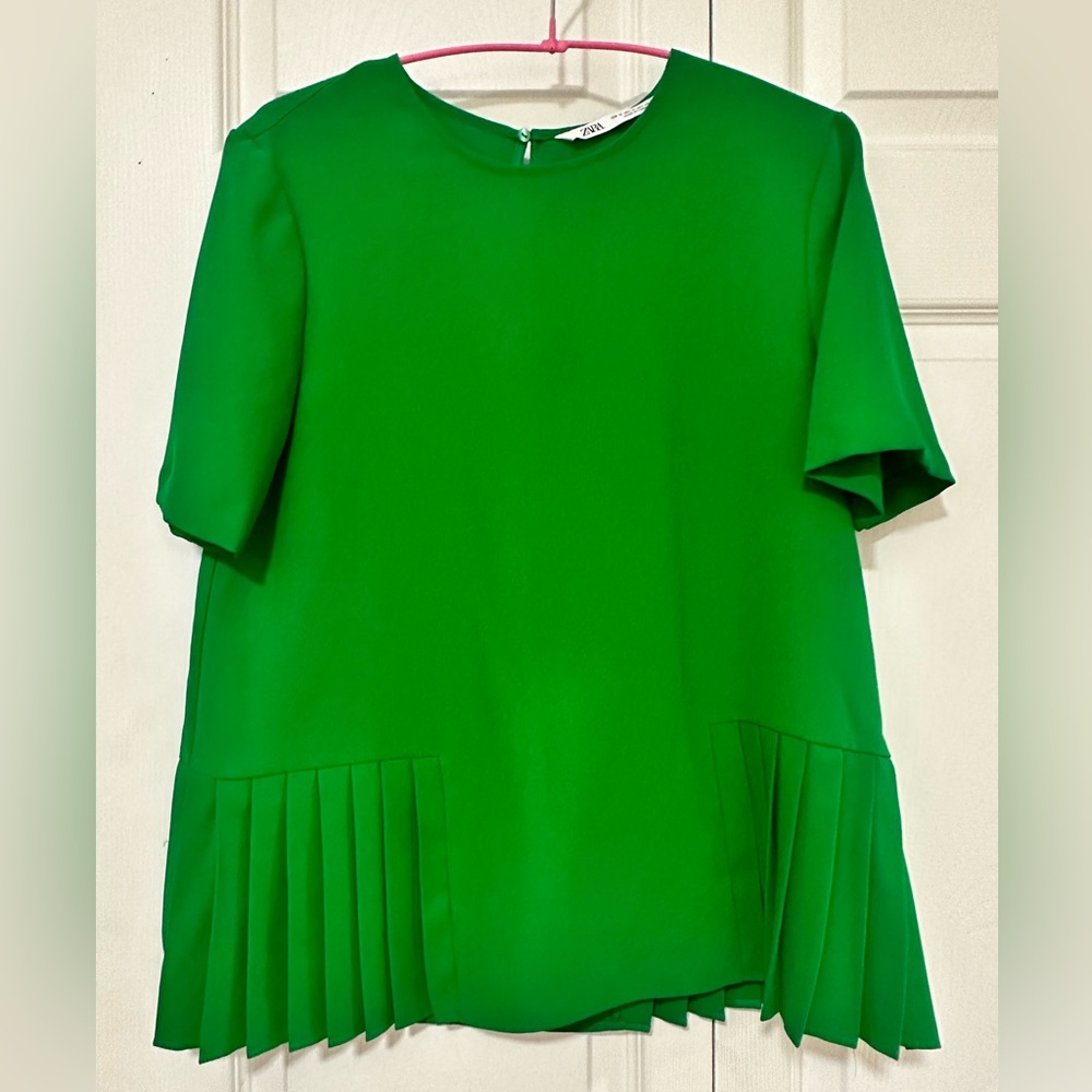 Zara Green Pleated Blouse